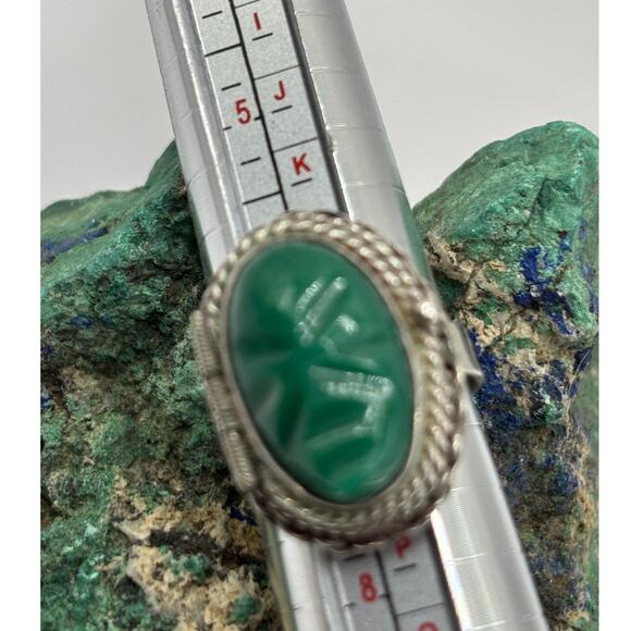 Vintage Green Agate Silver Ring with poison pocket -snuff holder - Picture 8 of 12